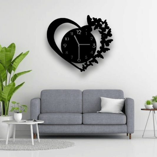 Beautiful 3D wooden wall clock in heart shape.
